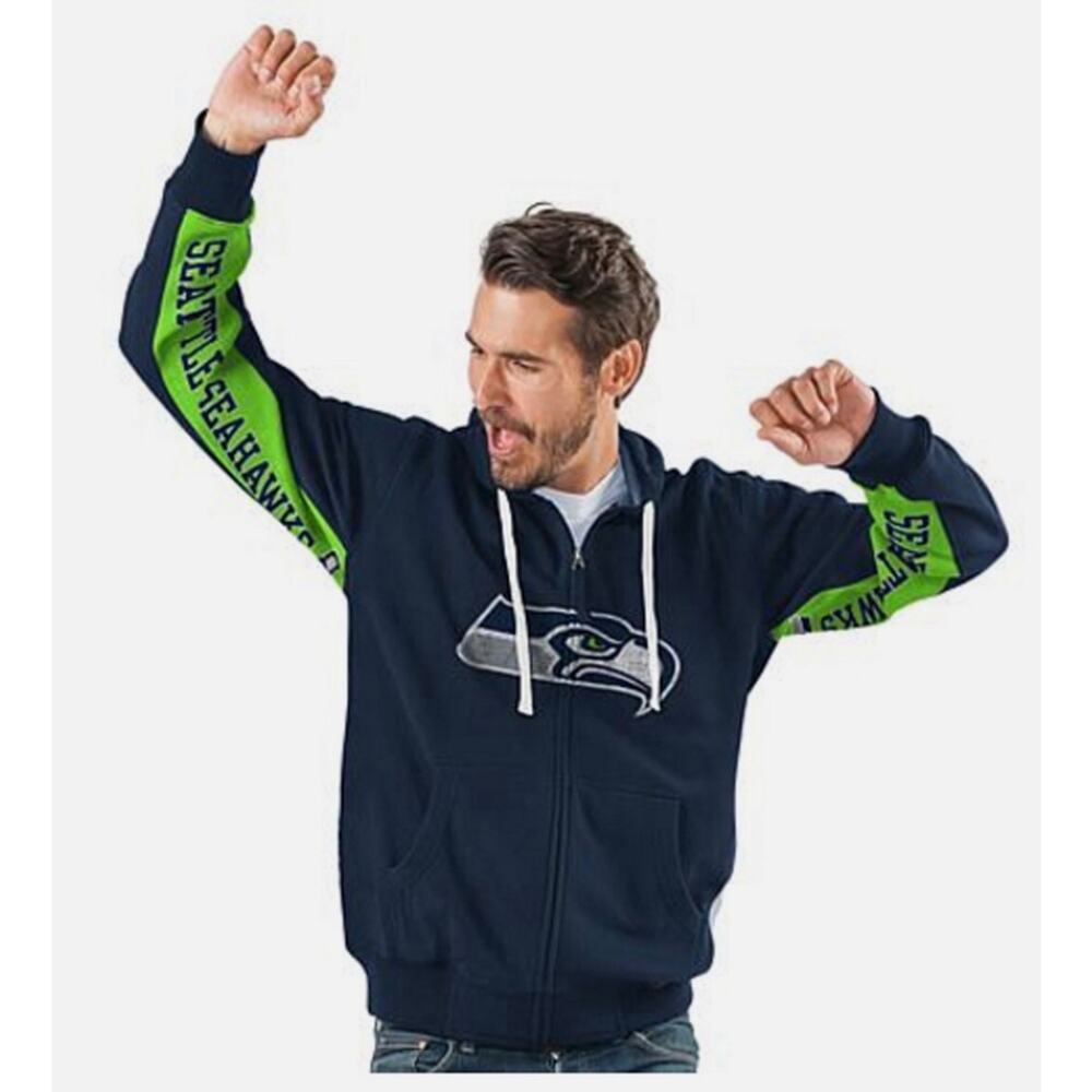 Seattle SEAHAWKS Official NFL Hands High Game Day Fleece Hoodie Jacket ~XL